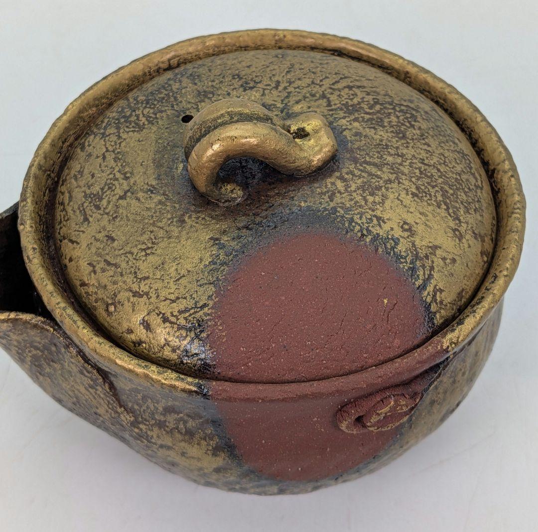 鈴木篤夫 備前焼 金彩備前宝瓶 四方桟共箱共布栞 手造り宝瓶