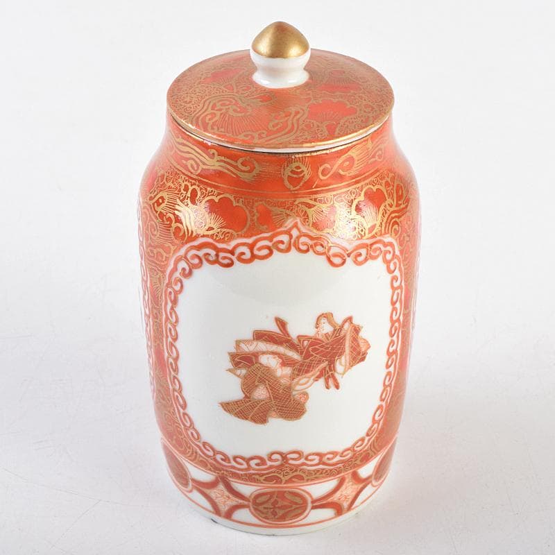 有田焼　深川製　赤絵金彩　人物文　蓋壷　V　R9106