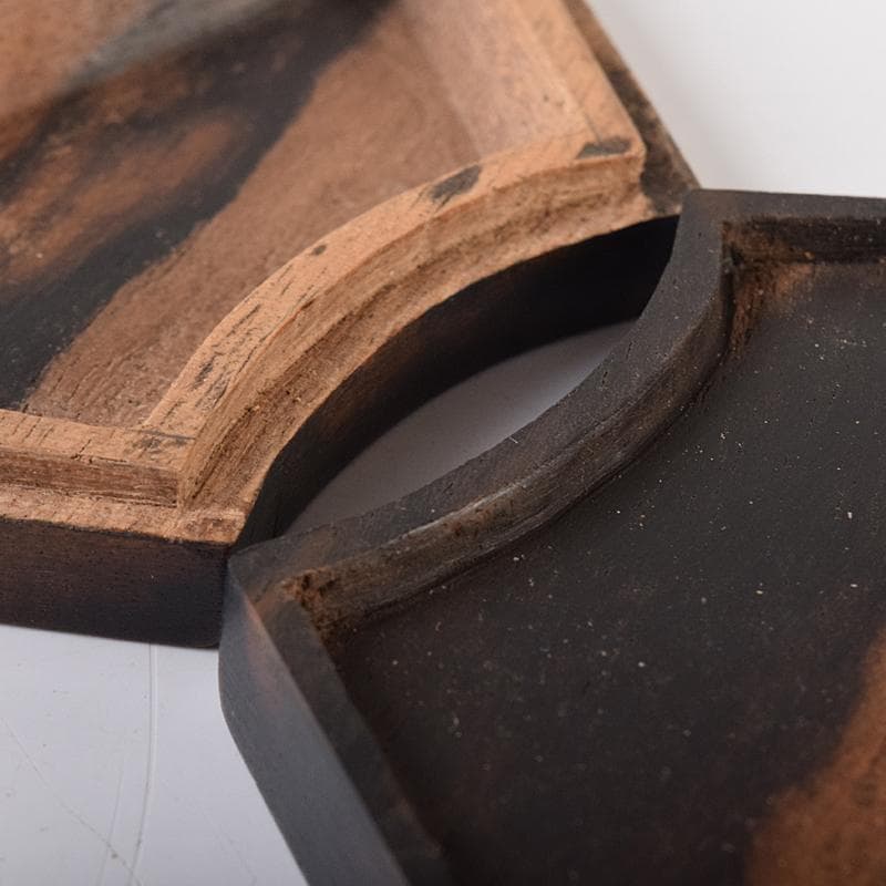 茶道具 寿石造 黒柿 日の丸 扇形香合 共箱 M R7925 美術品