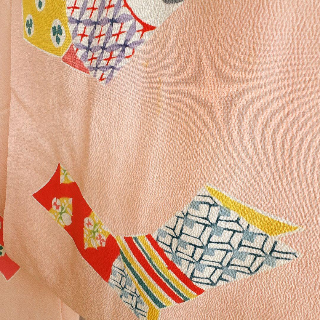 セット　七五三７歳女の子　昭和レトロ　ピンク　ピンク地丸帯　袖なし長襦袢7098