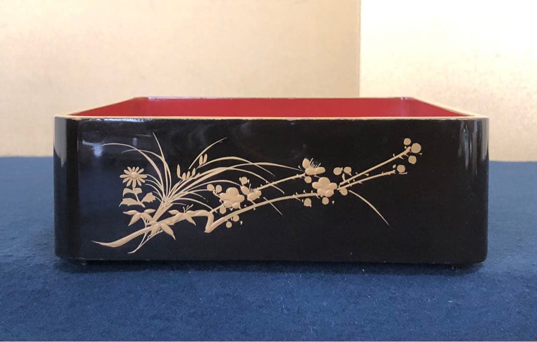 《レ》大正時代 草花蒔絵 提げ重 四段重 木製漆器 木箱　251117え2