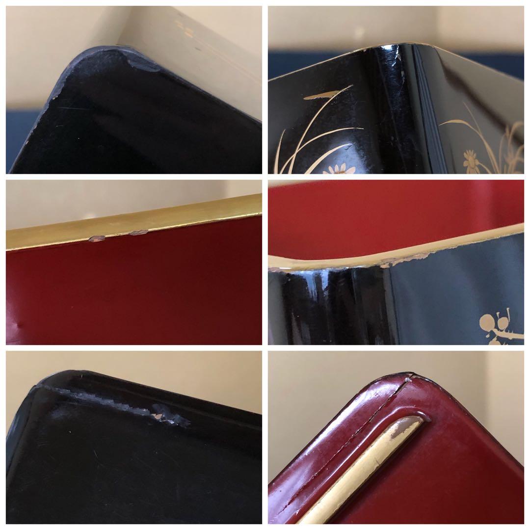 《レ》大正時代 草花蒔絵 提げ重 四段重 木製漆器 木箱　251117え2