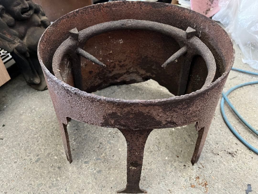 時代物レトロ茶釜セット (鋳鉄製 鉄器火鉢)+(茶釜 風炉釜 羽釜 アルミ