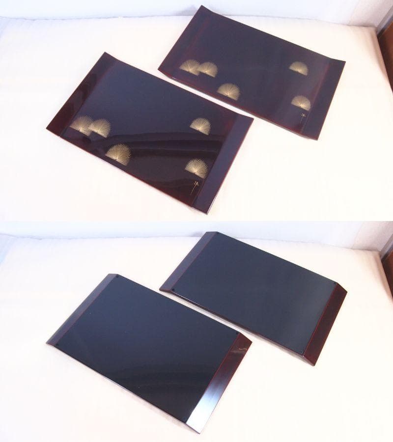 【未使用】輪島塗 東恒博 溜塗 寿松沈金 おもてなし揃5客 卓上膳/銘々皿/茶托