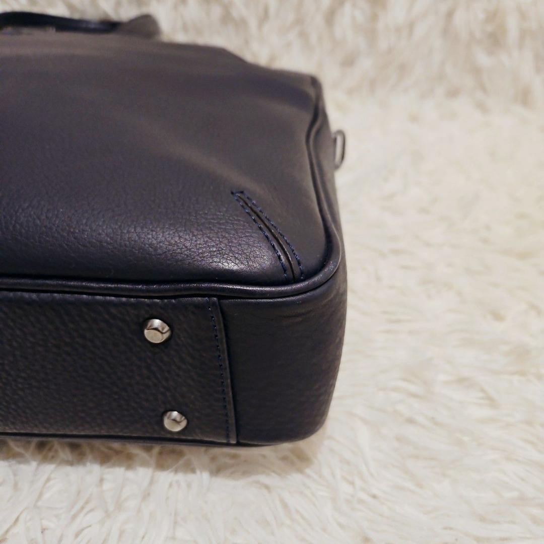 極美品 ランバン ビジネスバッグ A4可 オールレザー ネイビー PC収納 紺