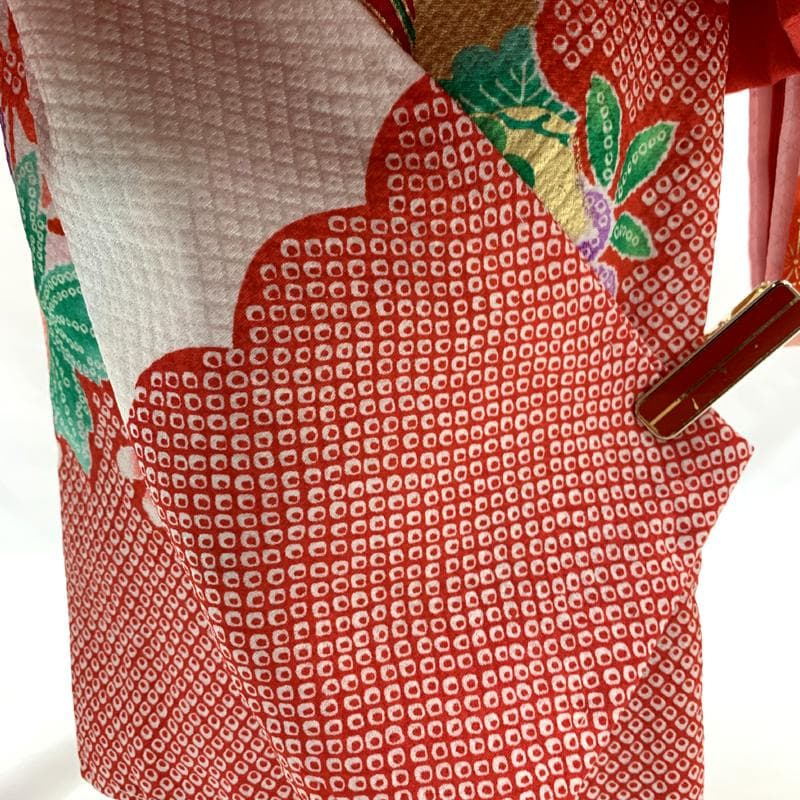 511ag72□七五三 三歳 女児 着物&被布&長襦袢 金彩 鹿子 御所車□美品