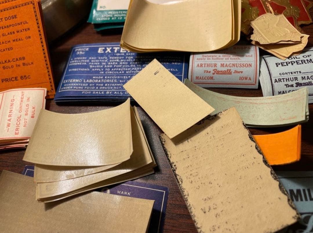 海外　ファーマシーラベル　55種各一枚計55枚　➕薬袋一枚　ヴィンテージ　ラベル