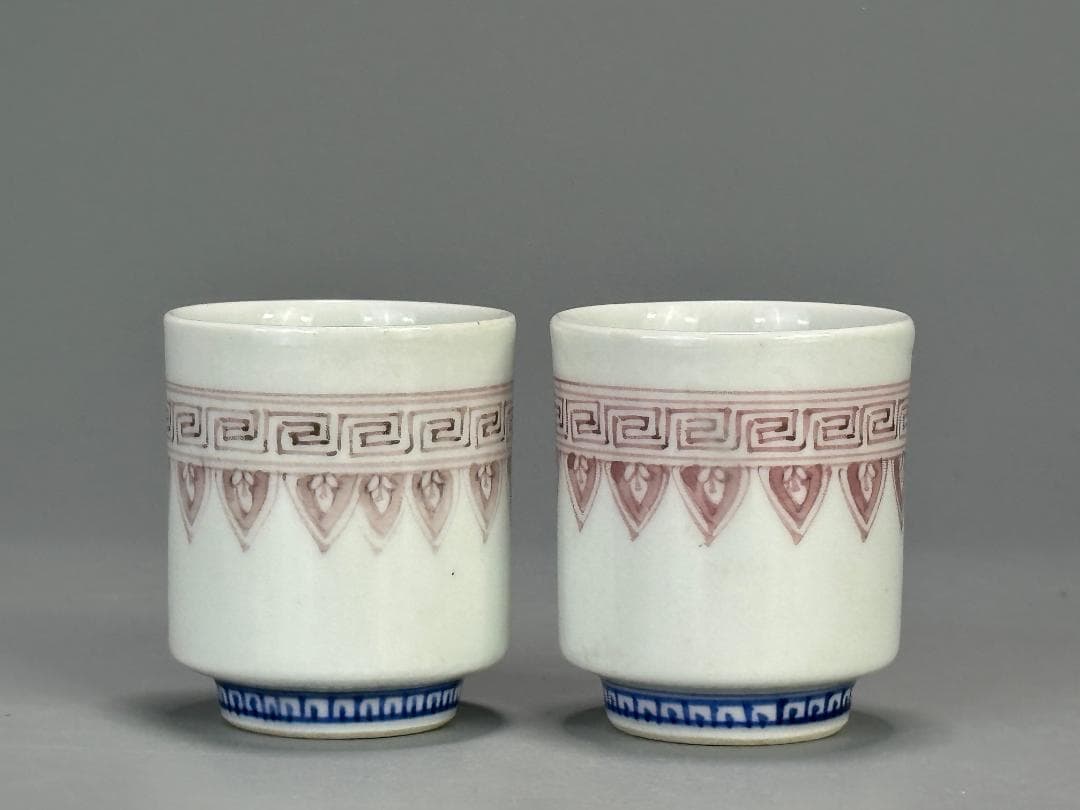 日本茶道具　煎茶碗　和気亀亭　紅釉文杯　一対