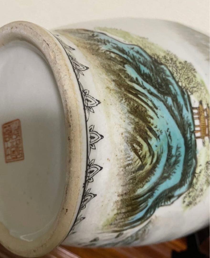 中国美術 景徳鎮 山水楼閣 粉彩花瓶 骨董品 唐物