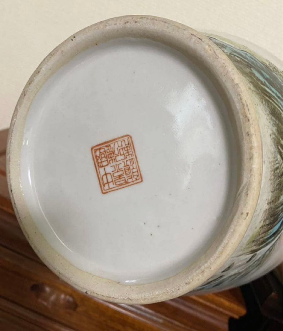 中国美術 景徳鎮 山水楼閣 粉彩花瓶 骨董品 唐物