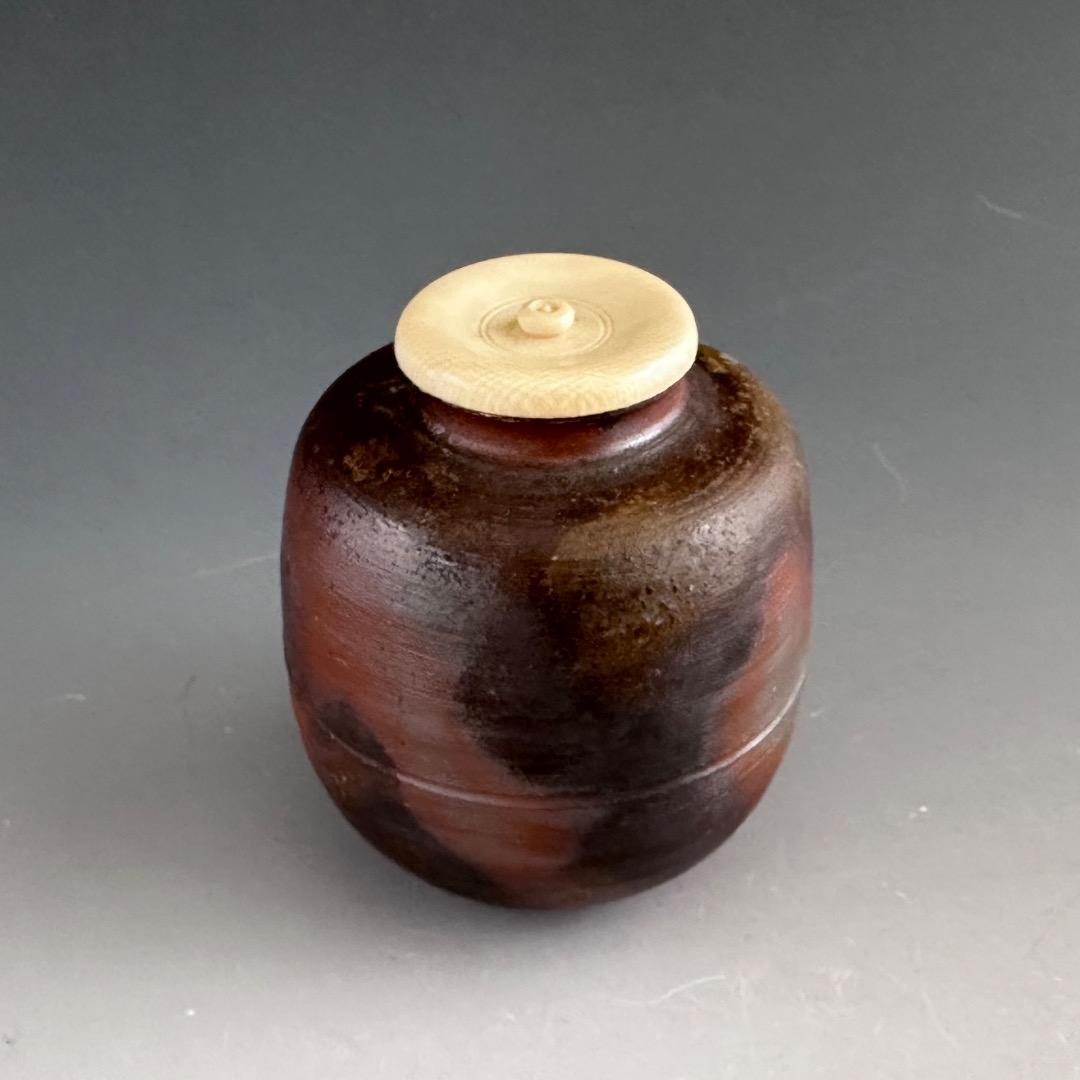 茶道具 備前焼 茶入 小西陶古 共箱 仕服付 濃茶器 茶会 茶事 陶芸