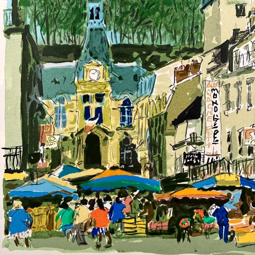 児玉幸雄「村の朝市」リトグラフ 直筆サイン有 お洒落な額装 パリ