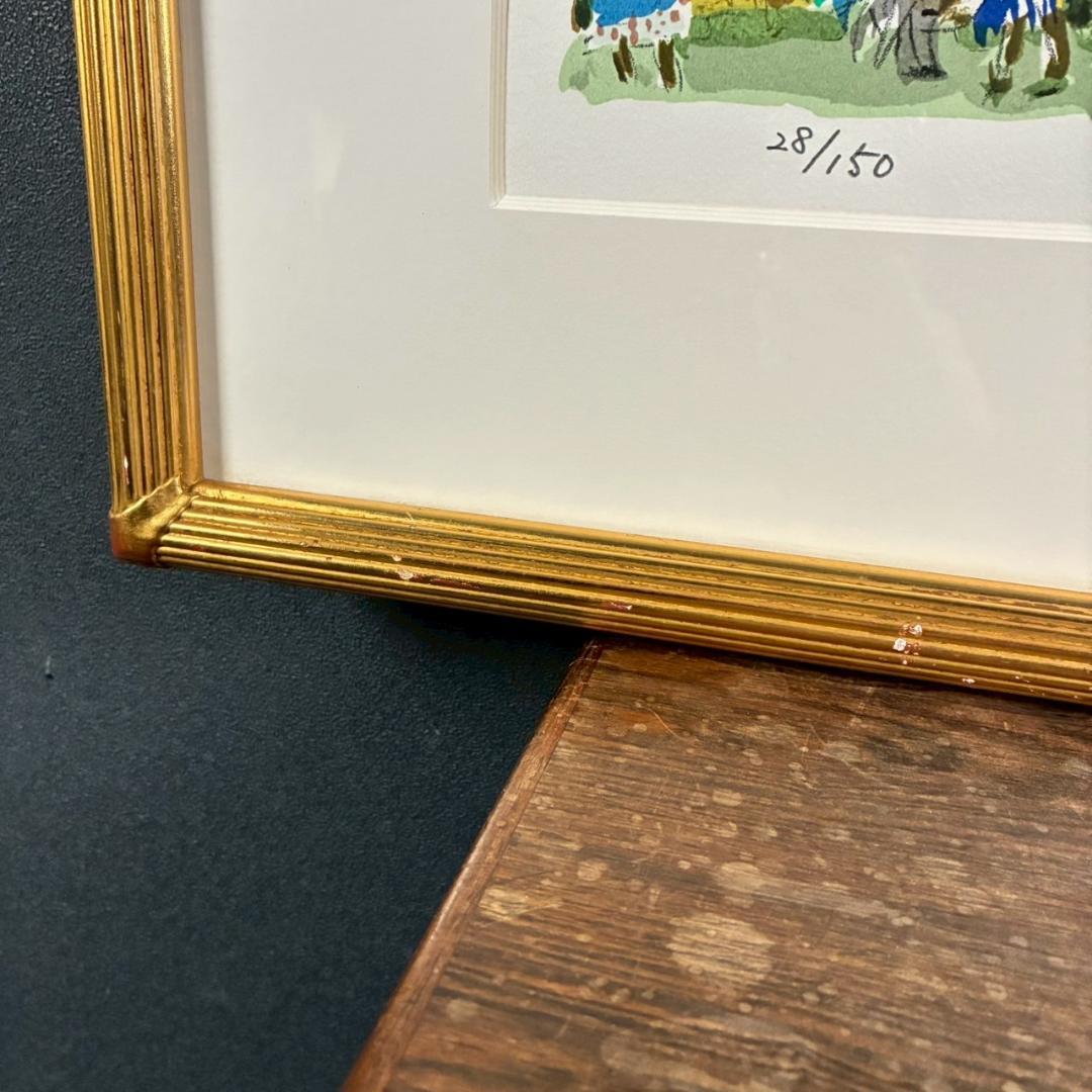 児玉幸雄「村の朝市」リトグラフ 直筆サイン有 お洒落な額装 パリ