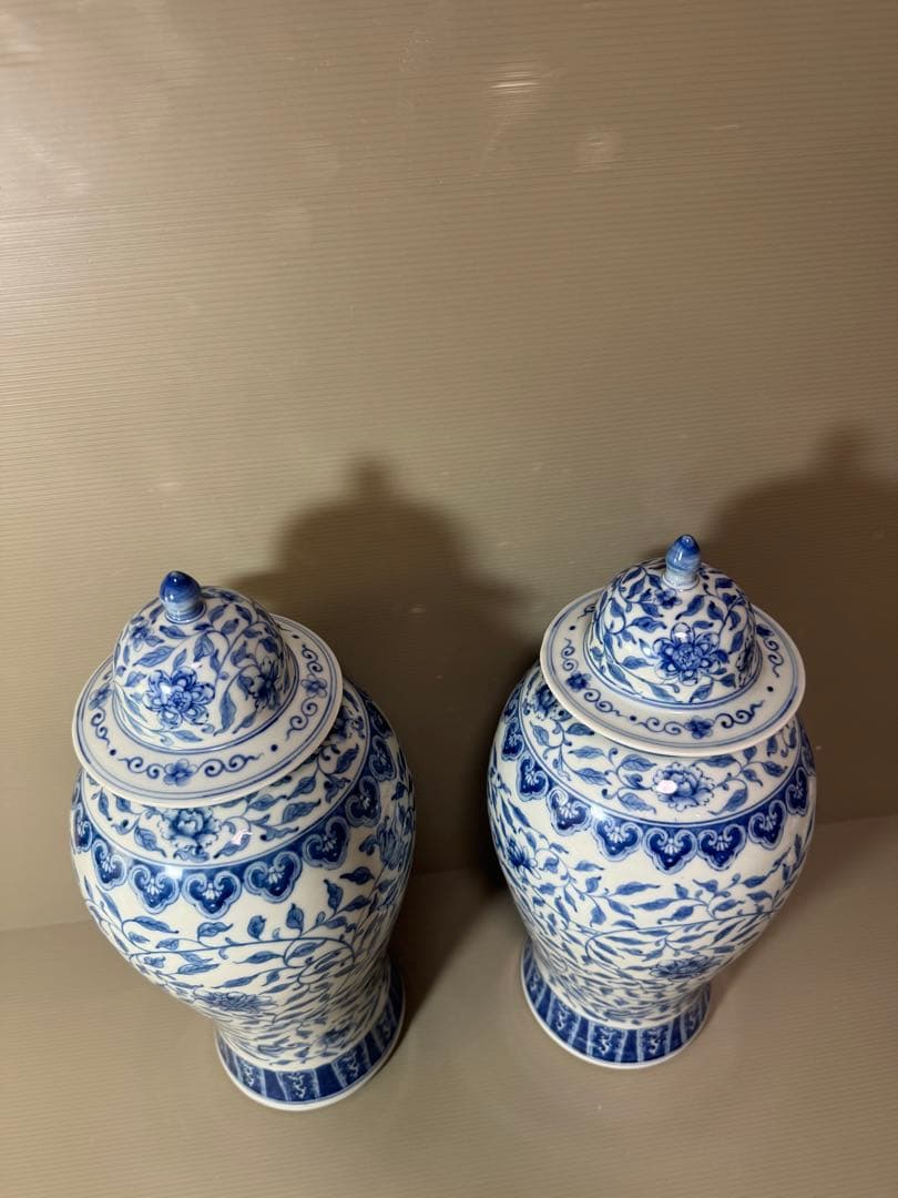 2739 中国骨董　乾隆年製銘　染付青花　沈香壷　2客　時代物