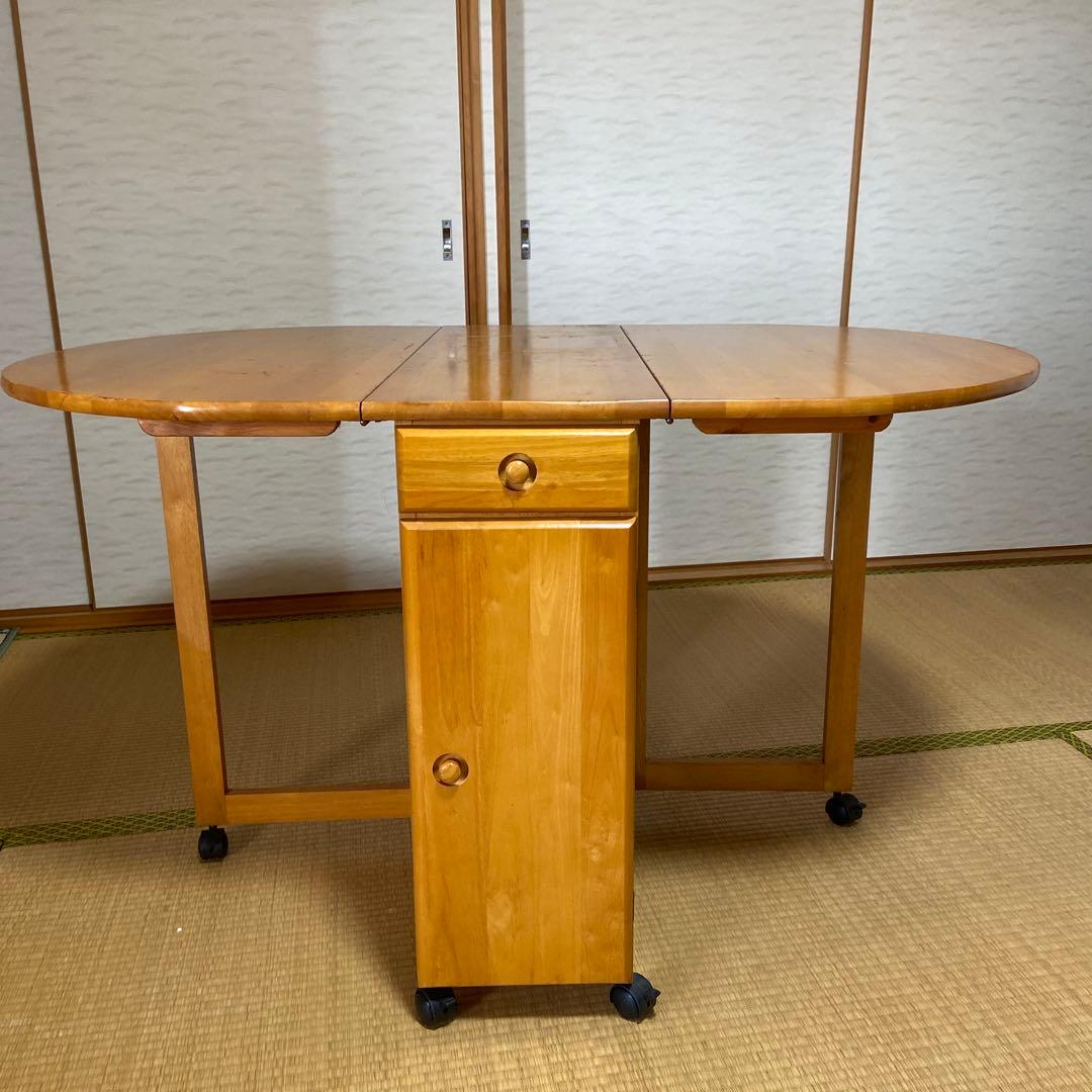 木製 楕円形バタフライダイニングテーブル キャスター付き