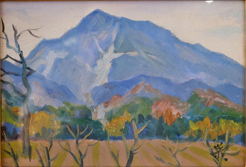 栄一画「 武甲山 」絵画 油彩 額装 P1号 額縦30㎝横37㎝