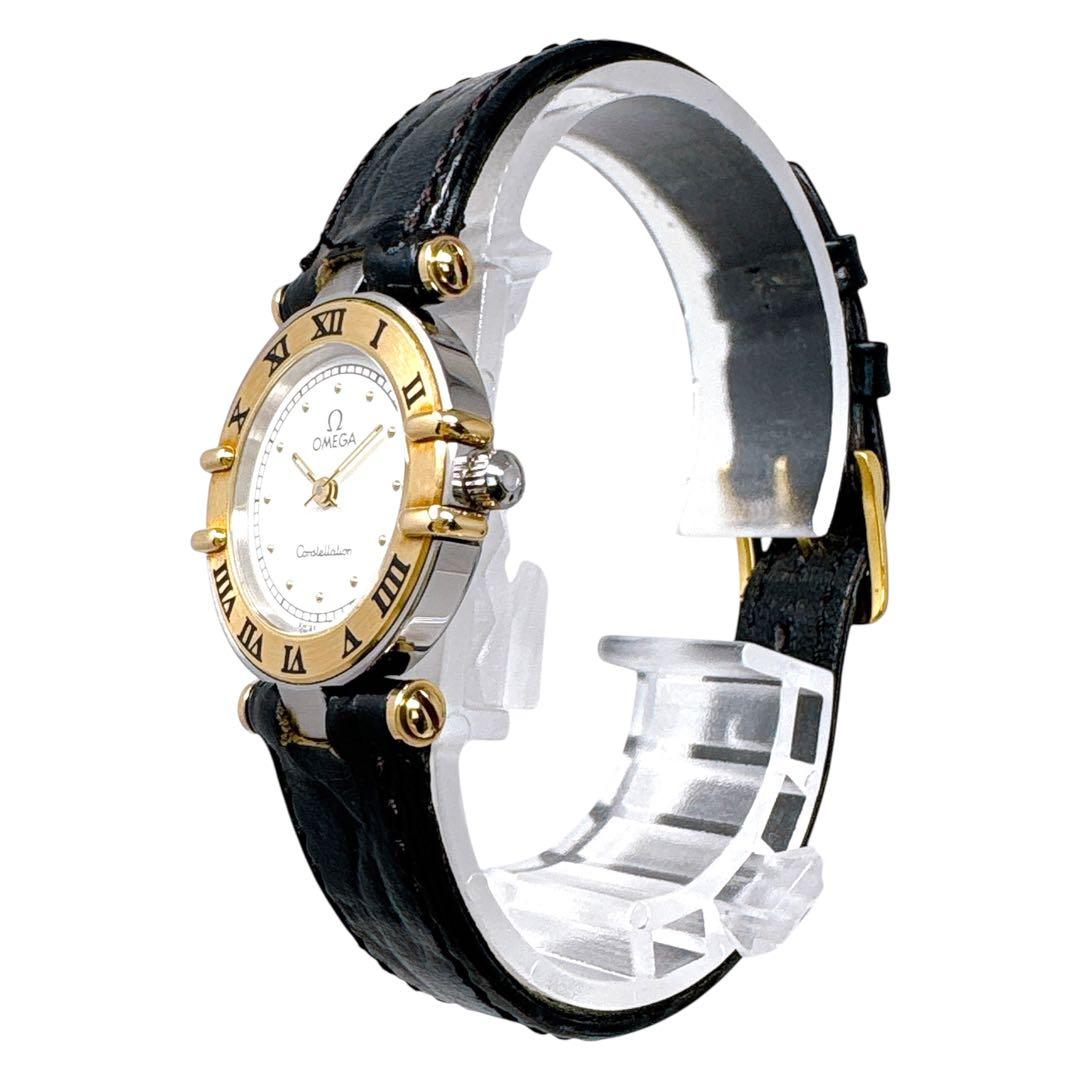オメガ コンステレーション ミニ K18 コンビ 革ベルト レディース 腕時計