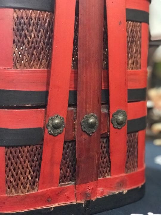 シノワズリ赤色大籠アンティーク古美術骨董カゴ籠かご 食籠