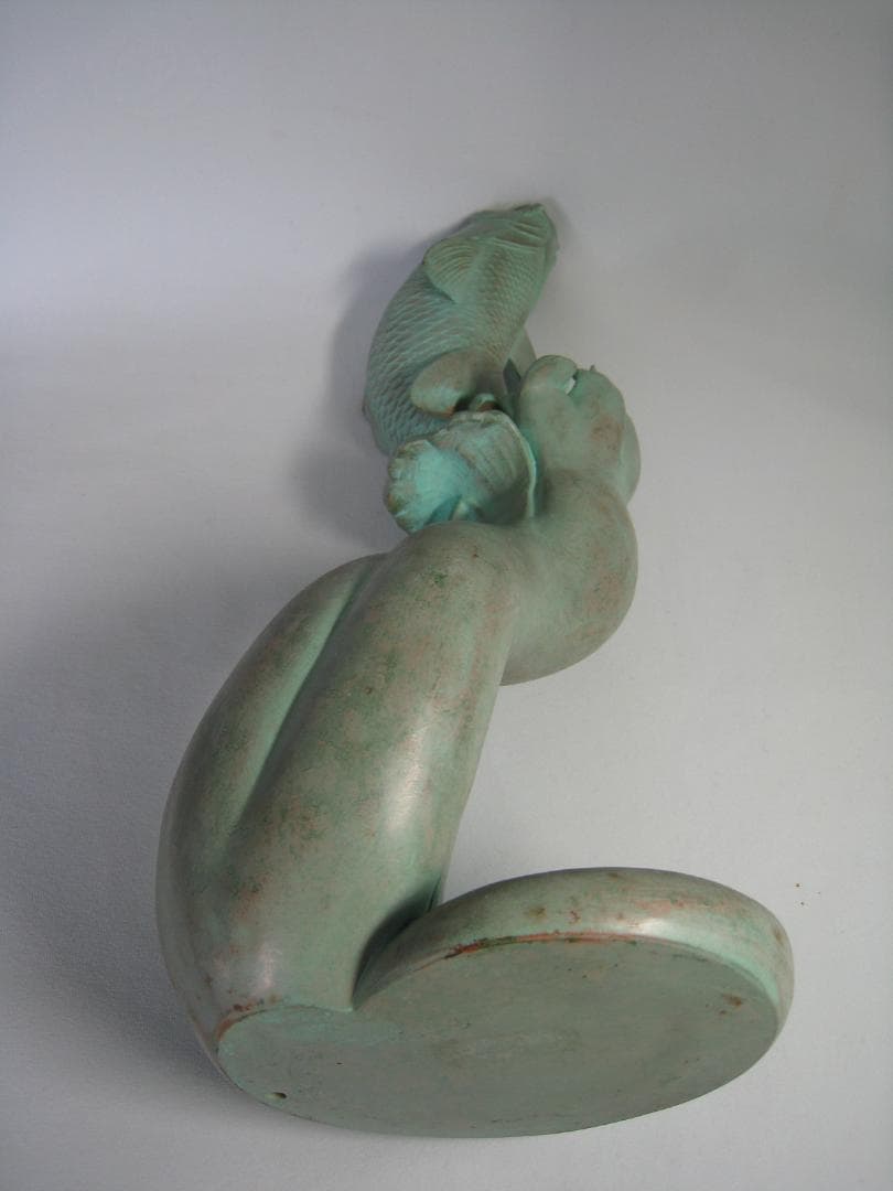 銅製 鯉の滝昇り置物 高さ約39㎝ 立身出世のシンボル 家