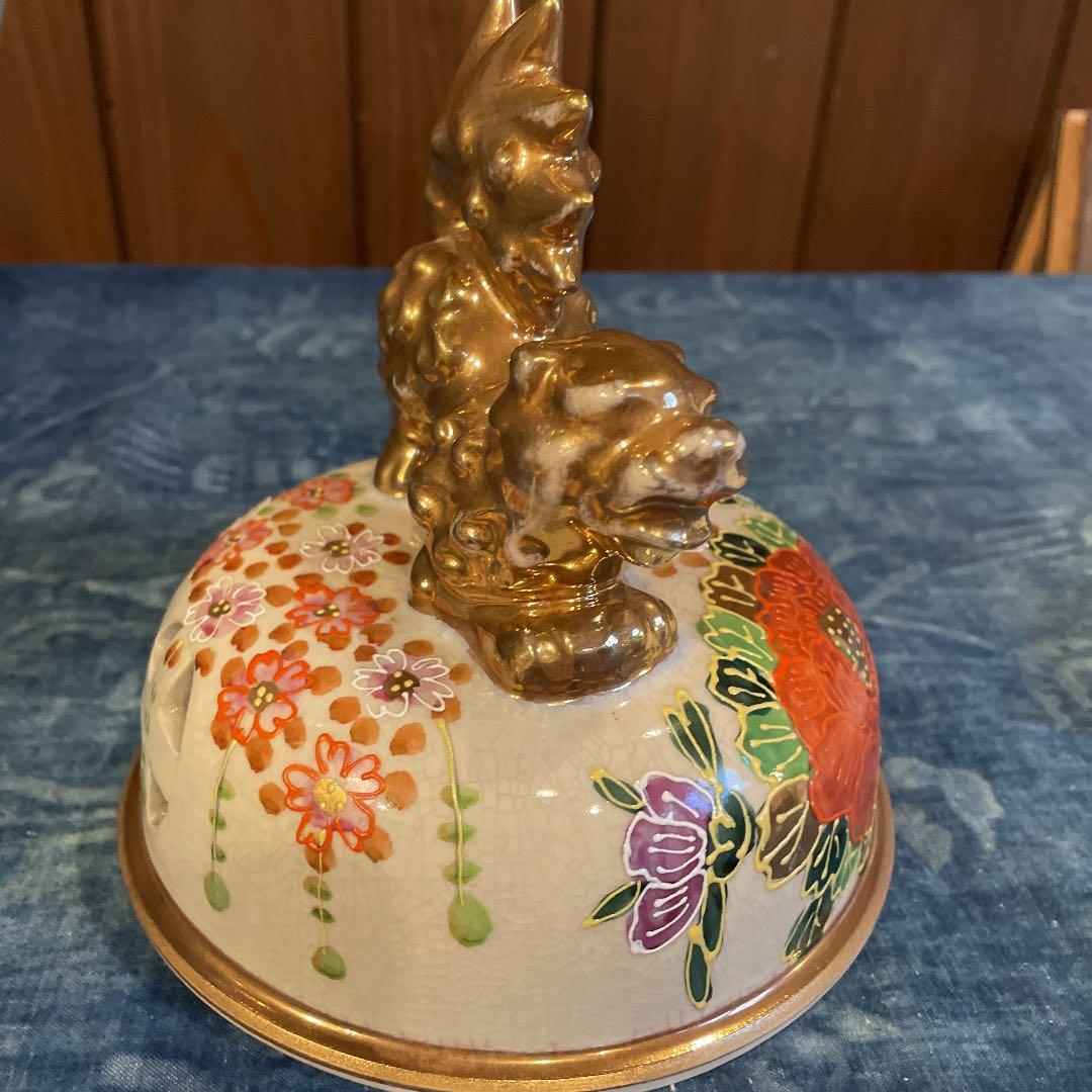 薩摩焼 丸十薩摩 獅子耳花尽香炉三つ足 飾り壺 沈香壺 細密細工【特大
