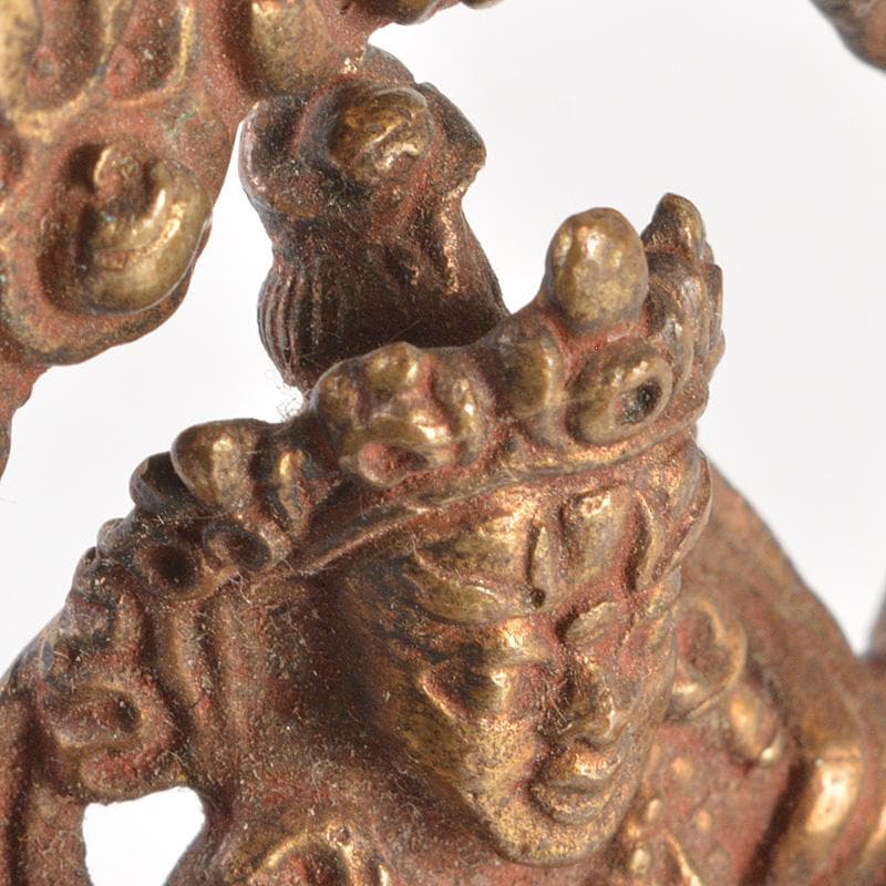 仏教美術　古銅鍍金　騎獅文殊菩薩像　仏像　C　7665E