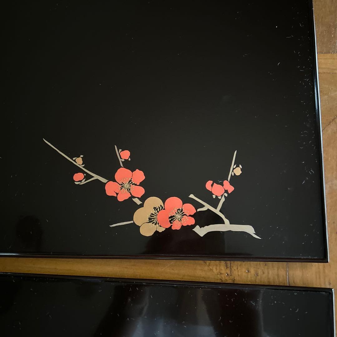 輪島塗り漆器 膳 梅の花 黒　2膳