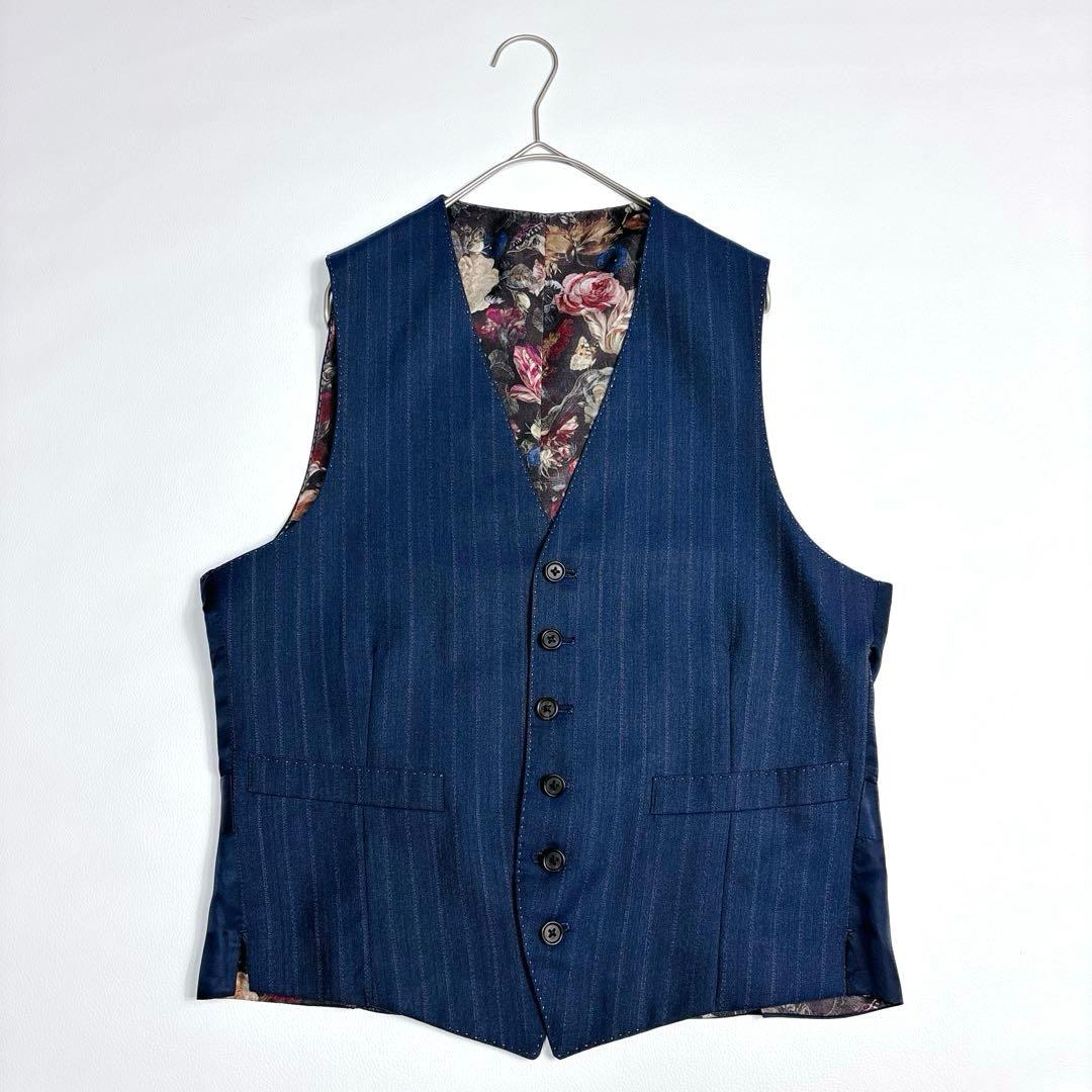 美品✨ポールスミスロンドン 花柄 裏地 シルク混 ストライプベスト