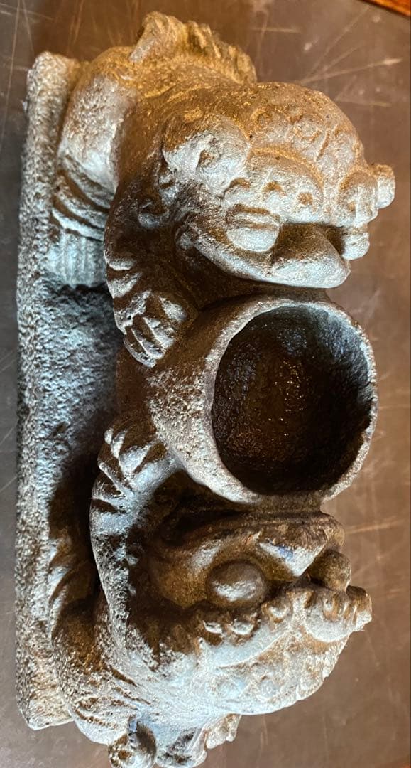 中国 石材彫刻 獅子・ヴィンテージ レア ・観葉植物・一輪挿し・中国