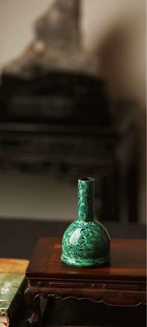 京都小売店」工芸品花瓶壺飾り緑漆芸和