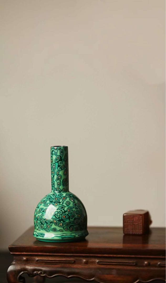 京都小売店」工芸品 花瓶 壺 飾り 緑 漆芸 和