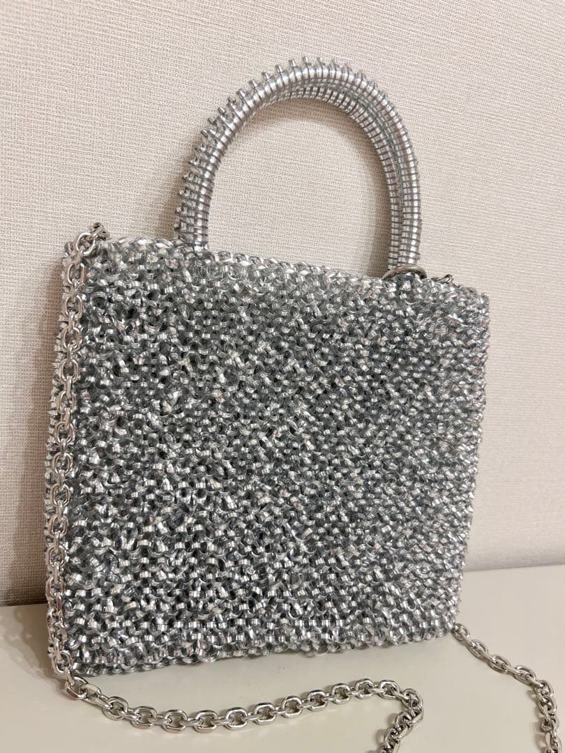 即日発送 ビーズ ワイヤーバッグ ショルダー 新品未使用 シルバー