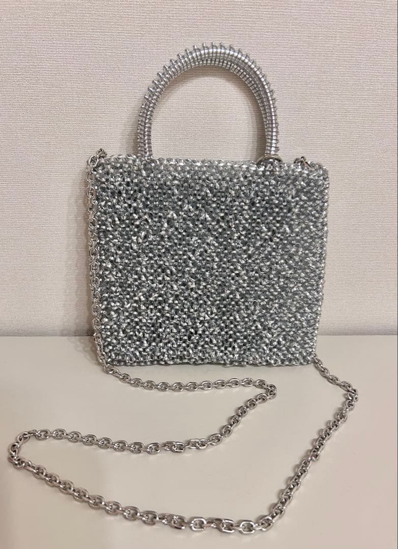 即日発送 ビーズ ワイヤーバッグ ショルダー 新品未使用 シルバー