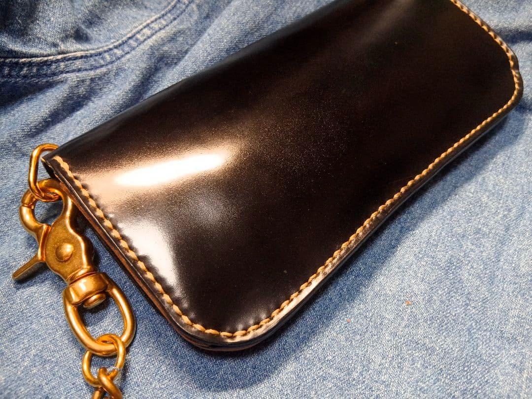 新喜皮革 オイルコードバン トラッカーウォレット ウォレットチェーン付き