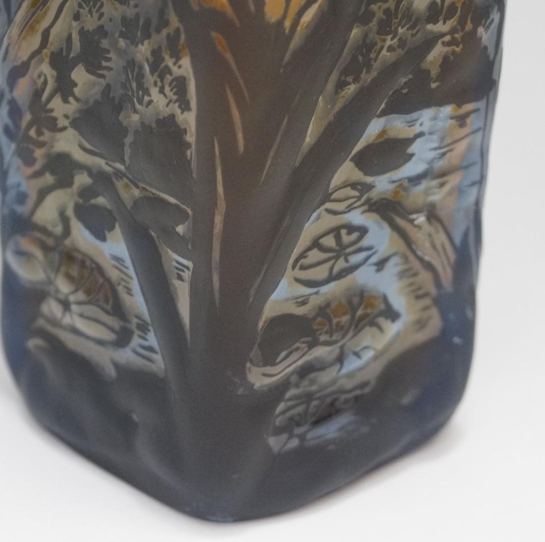 証明書】 エミール ガレ 特大 蜻蛉文 花器 花瓶 技法スフレ 被せガラス