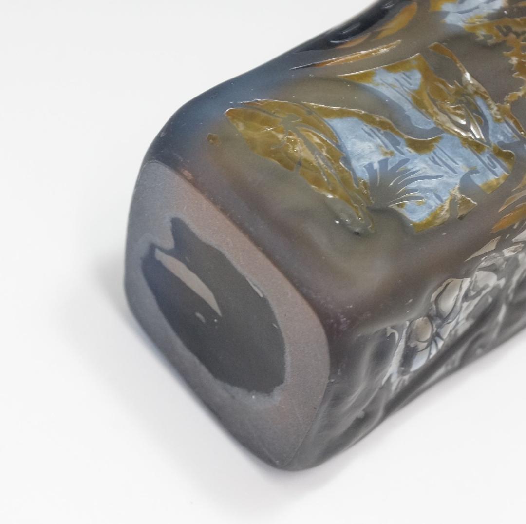 証明書】 エミール ガレ 特大 蜻蛉文 花器 花瓶 技法スフレ 被せガラス