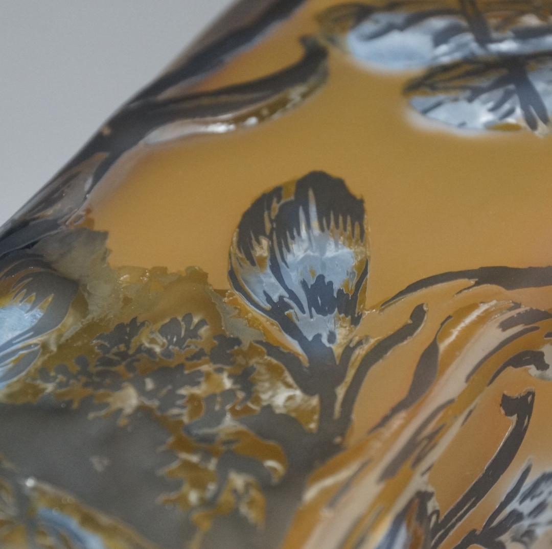 証明書】 エミール ガレ 特大 蜻蛉文 花器 花瓶 技法スフレ 被せガラス