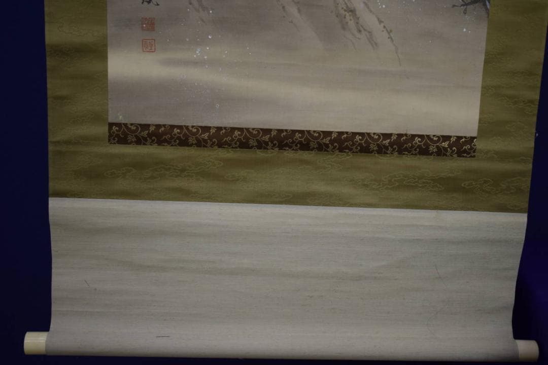 真作/井内篁鳳/雪景山村人物図/絹表装/布袋屋掛軸HH-763