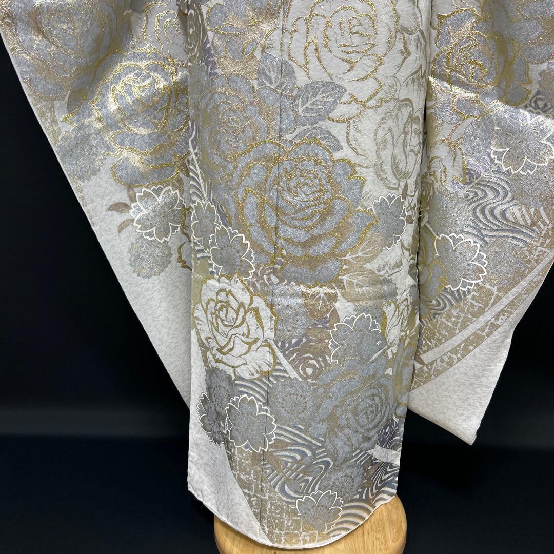 振袖 白地金彩銀彩薔薇 振袖単品未仕立て