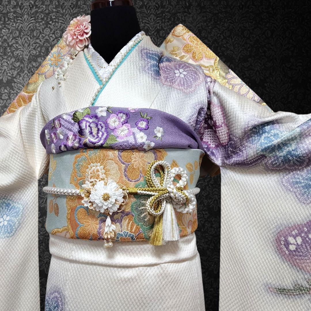 振袖フルセット(8点)・成人式・総絞り・エンボス加工・胴裏正絹・正絹