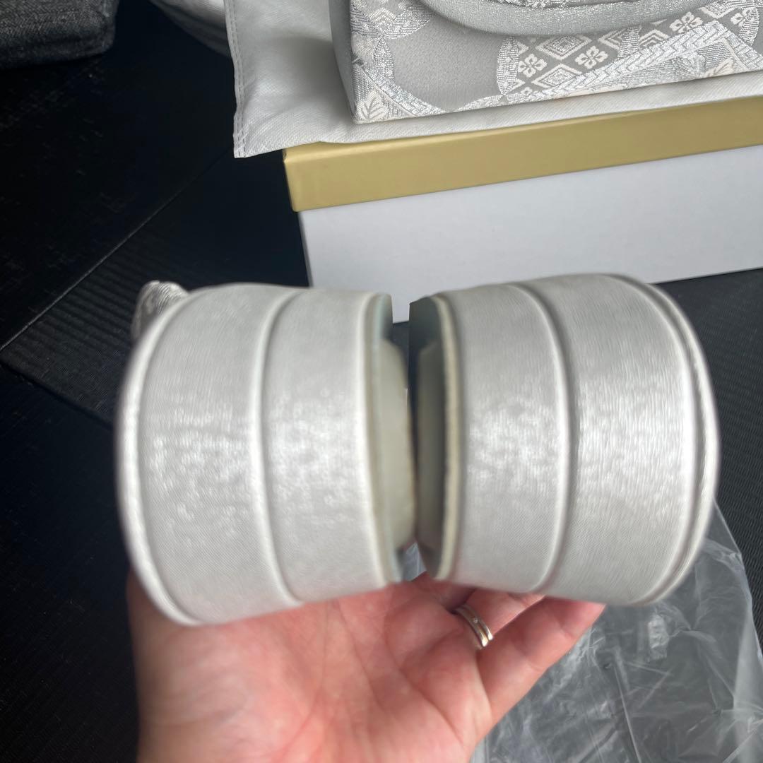 シルバーホワイト刺繍バッグと草履セット 帯地 カブセ