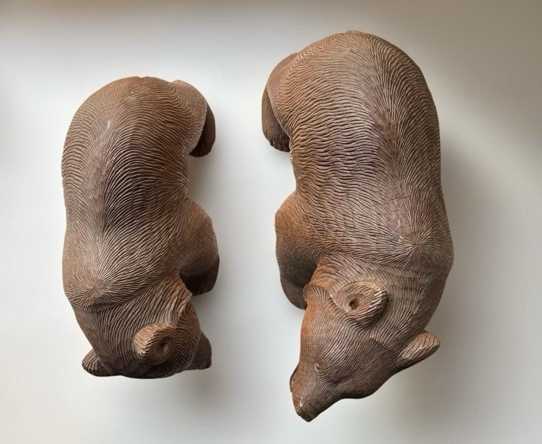 希少品・2体セット】木彫 熊 座熊 台座付き 加藤貞夫 八雲