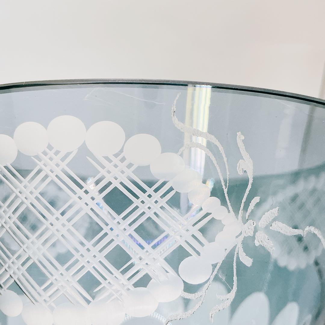 イタリア製 クリスタル ガラス アンティーク 脚付 24金 切子 ブルー