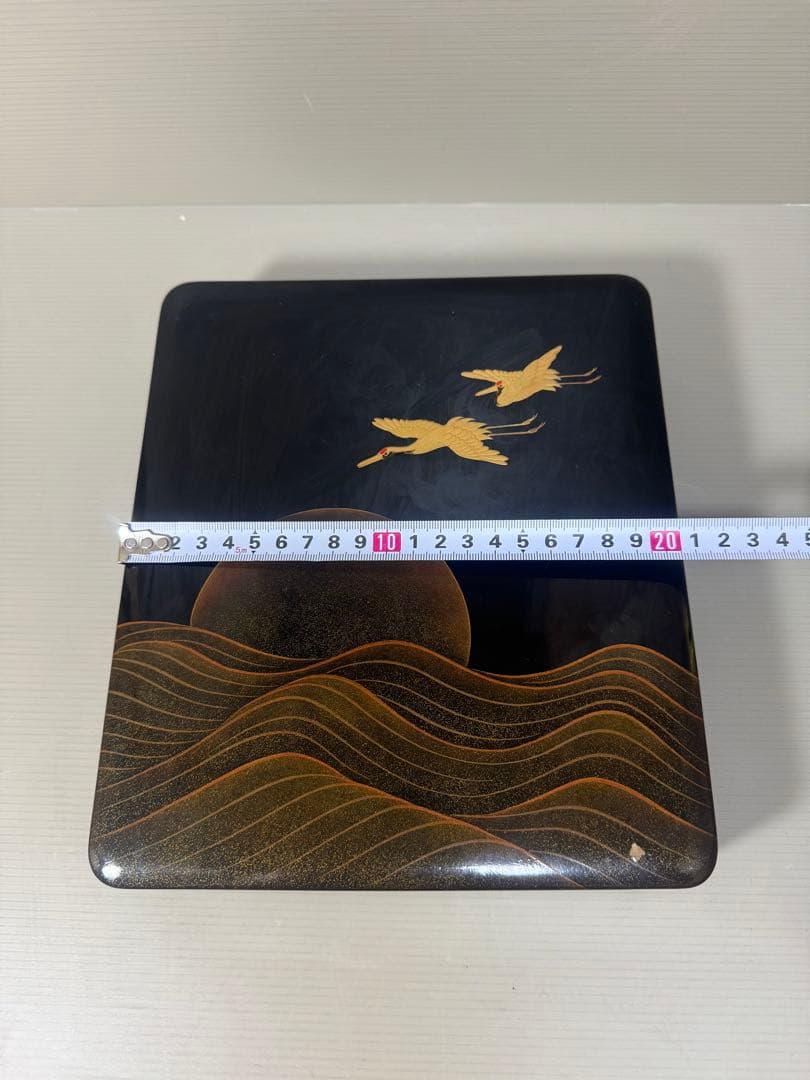 2197   漆器 高級 日本製　沈金日の出鶴　文箱 書類入れ 書類ケース