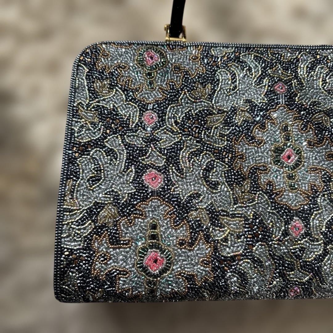 超高級ビーズ刺繍デザイン ハンドバッグ グレー