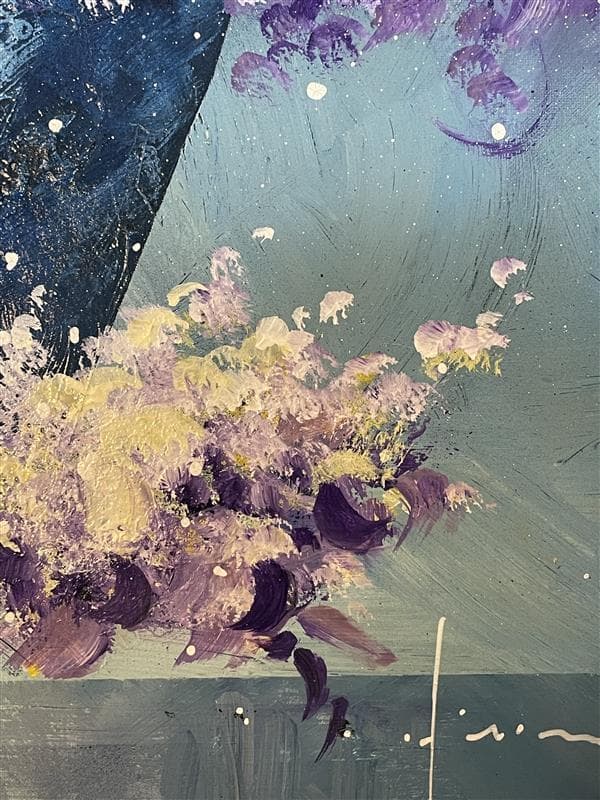 「真作」立川広己『パープルの花』静物画　油彩画　額装　サイン有り　F6号