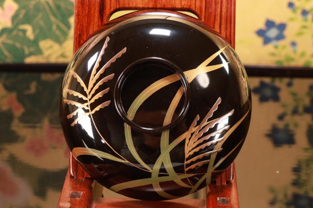 輪島塗　図替わり　草花蒔絵　吸物椀　五客　木製　BJ119