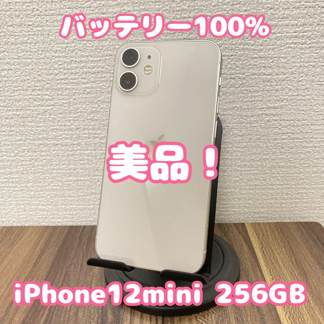 バッテリー100%】【美品！】iPhone12mini 256GB ホワイト バッテリー