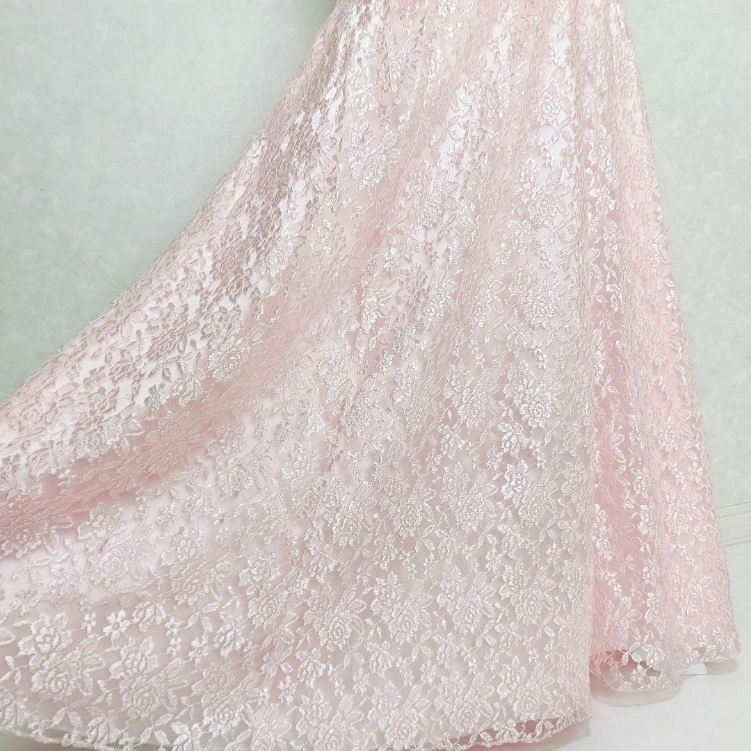 【美品】ジュネビビアン 総レース刺繍 ロングドレス イブニングドレス ピンク M