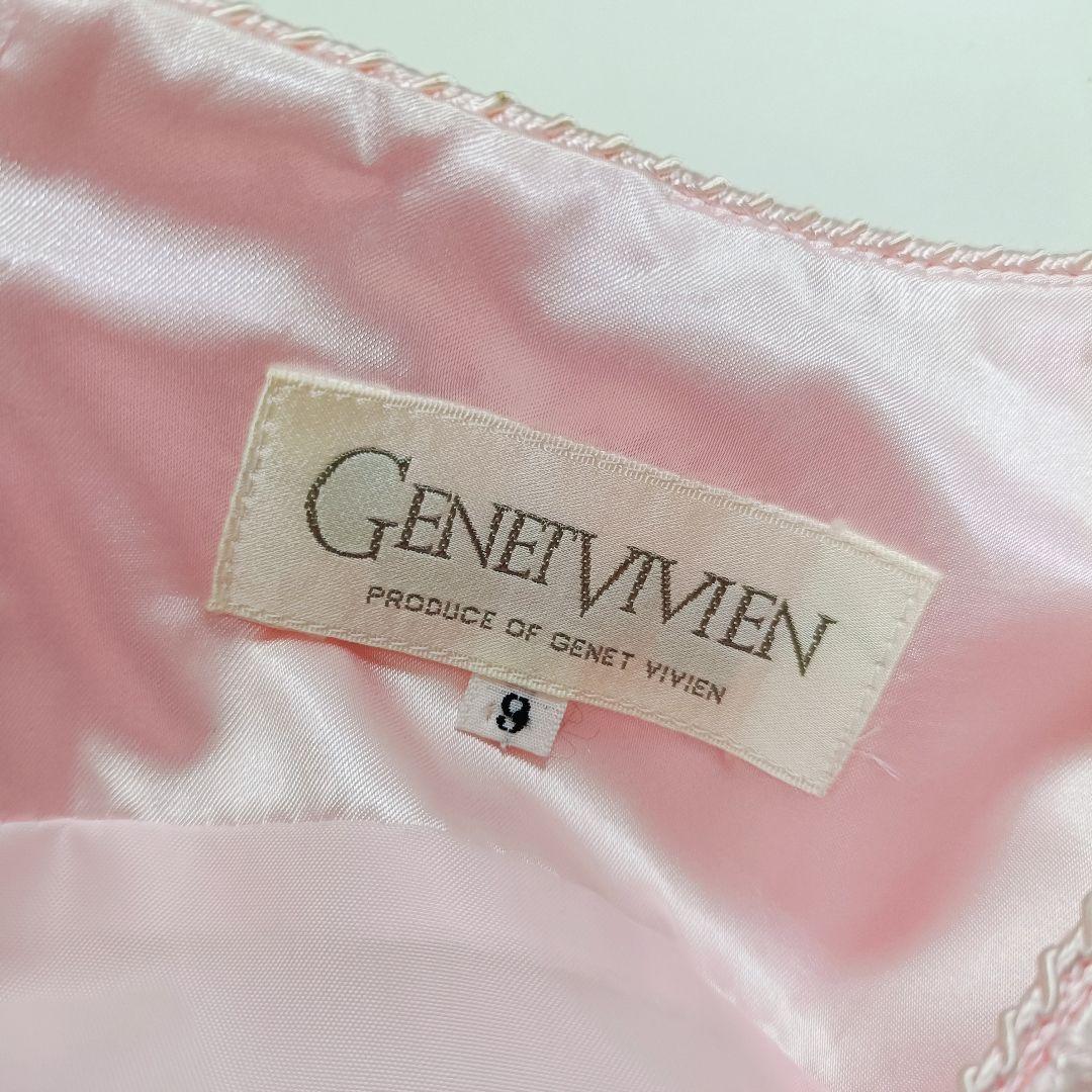 【美品】ジュネビビアン 総レース刺繍 ロングドレス イブニングドレス ピンク M