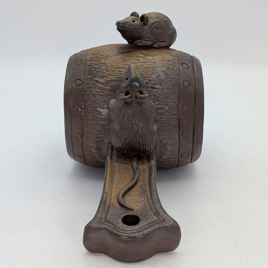 七福窯 備前焼 干支置物「子」 共箱 打出の小槌 ネズミ 鼠 縁起物 細工